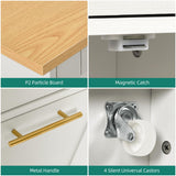 YITAHOME Double Tilt Out Trash Cabinet 10 Gallon with Drop Leaf & Power Outlet, Rolling Kitchen Island Trash Can Recycling Cabinet w Drawer, Pet Proof Garbage Bin Storage for Kitchen, White Oak YITAHOME