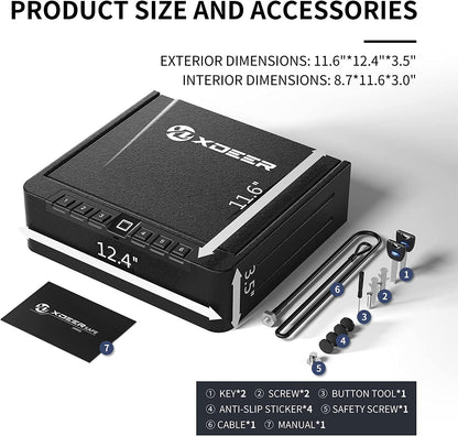 XDeer S005 Biometric Gun Safe for Pistols - Quick-Access, Upgraded Fingerprint Handgun Safe with USB Port, Keypad, and Silent Mode for Home, Bedside, Nightstand, and Car