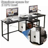 Natwind Two Person Desk with Storage Shelves, 92.5" Double Computer Desk with PC case Stand for Home Office, Home Craft Table Workstation, Heat Press Table, Long Gaming Desk,Black Natwind