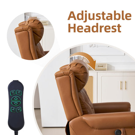 RUTOX Large Power Lift Recliner Chair for Elderly, Lay Flat Lift Chair with Adjustable Headrest, Leather Recliner Lift Chairs with Massage and Heat, Infinite Position,Extended Footrest, Camel RUTOX