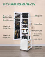 Hzuaneri Jewelry Cabinet with Light strip, 66.5-inch mirror Jewelry Armoire Standing with Garment Rack,Movable Full-length Mirror with Hzuaneri