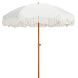 AMMSUN Boho Fringe Umbrella Outdoor Patio, 6.5ft UPF50+ Picnic Umbrella with Tassels with Steel Pole and Push Button Tilt, Antique White AMMSUN