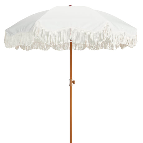 AMMSUN Boho Fringe Umbrella Outdoor Patio, 6.5ft UPF50+ Picnic Umbrella with Tassels with Steel Pole and Push Button Tilt, Antique White AMMSUN
