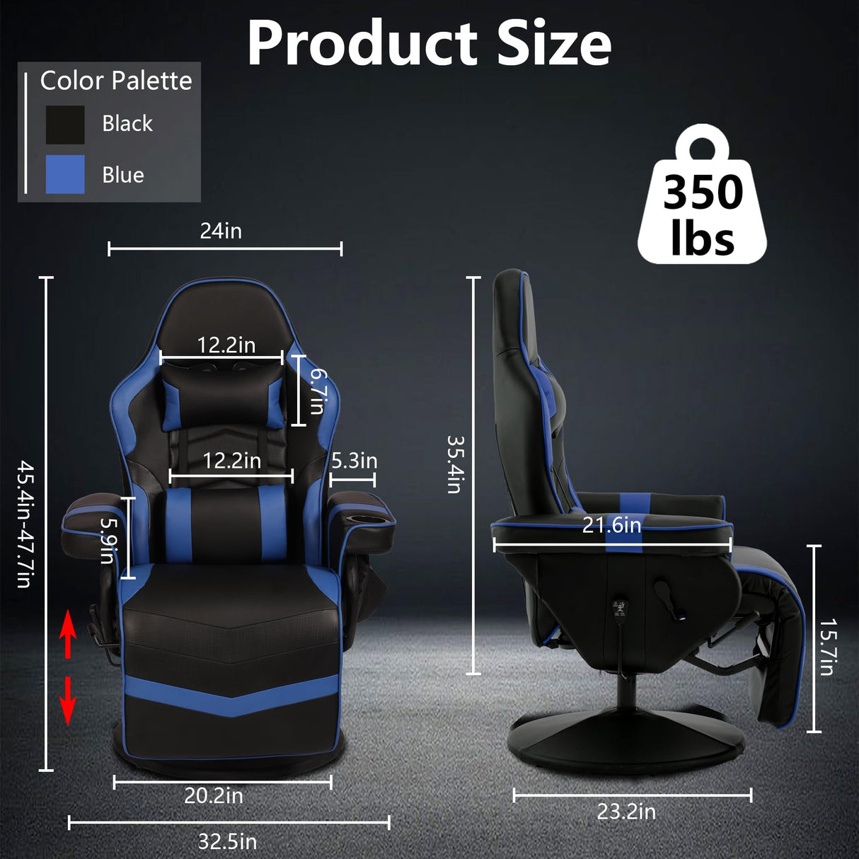 IBXFO Massage Gaming Chair for Adults, Heavy Duty Reclining Office Chair with Footrest, Adjustable Backrest and Cup Holder, Black Blue IBXFO