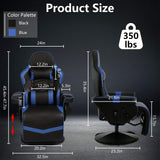 IBXFO Massage Gaming Chair for Adults, Heavy Duty Reclining Office Chair with Footrest, Adjustable Backrest and Cup Holder, Black Blue IBXFO