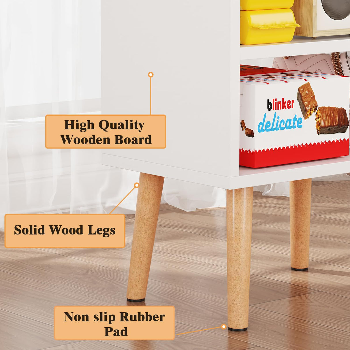 LUCKNOCK Night Stand, Modern Bedside Tables, Mid Century Nightstands with Open Storage Shelf, Wood Bedside Table, Small Night Stands for Bedroom, 3-Tier Night Table, White. LUCKNOCK