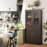 Yizosh Metal Storage Cabinet with Glass Doors - 71" Locking Display Cabinet with 2 Adjustable Shelves, 4-Tier Tall Steel Cabinet Locker for Kitchen, Living Room, Dining Room (Black) Yizosh