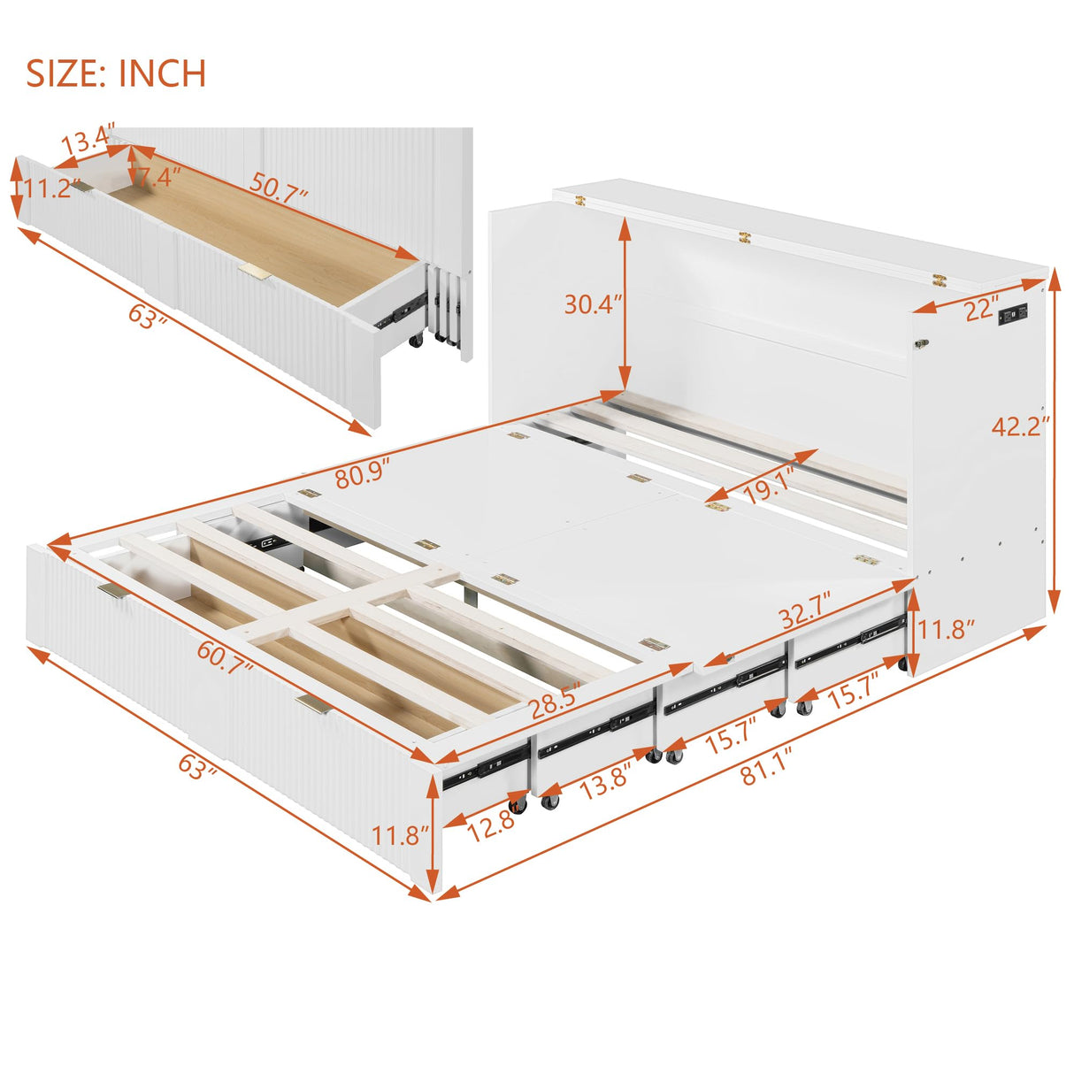 Harper & Bright Designs Queen Size Murphy Bed, Wood Queen Wall Bed with Drawer and a Set of Sockets & USB Ports, Pulley Structure Design, White Harper & Bright Designs