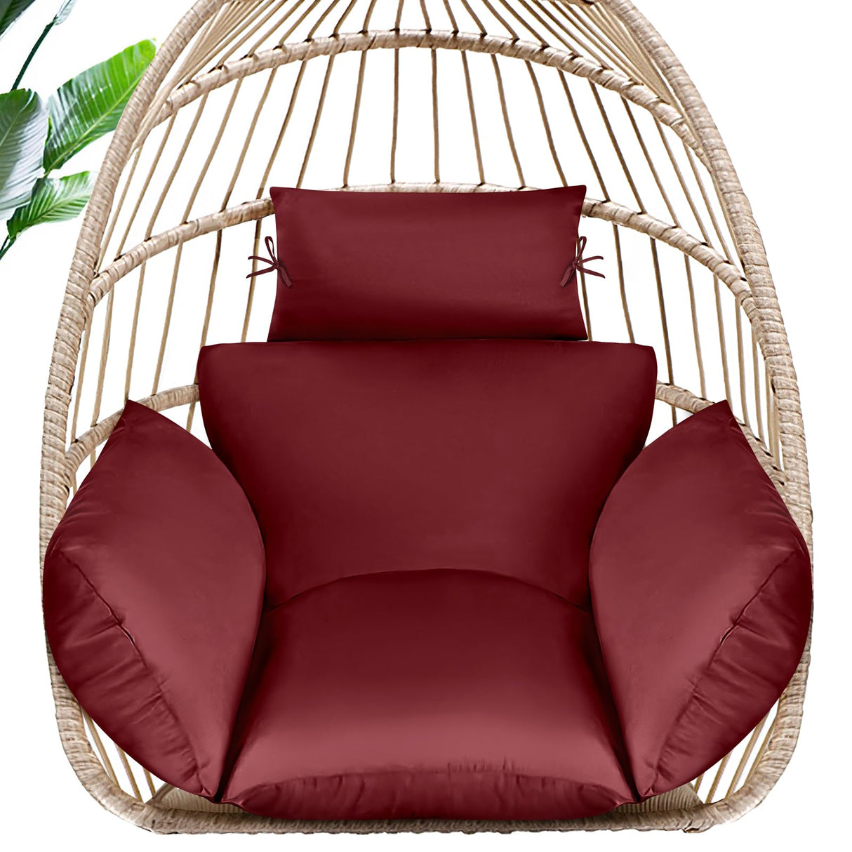 MAGIC ELEPHANT Egg Chair Cushion, Memory Foam Indoor Outdoor Hanging Egg Chair Cushion Replacement, Patio Basket Swing Cushion with Headrest (Red) MAGIC ELEPHANT