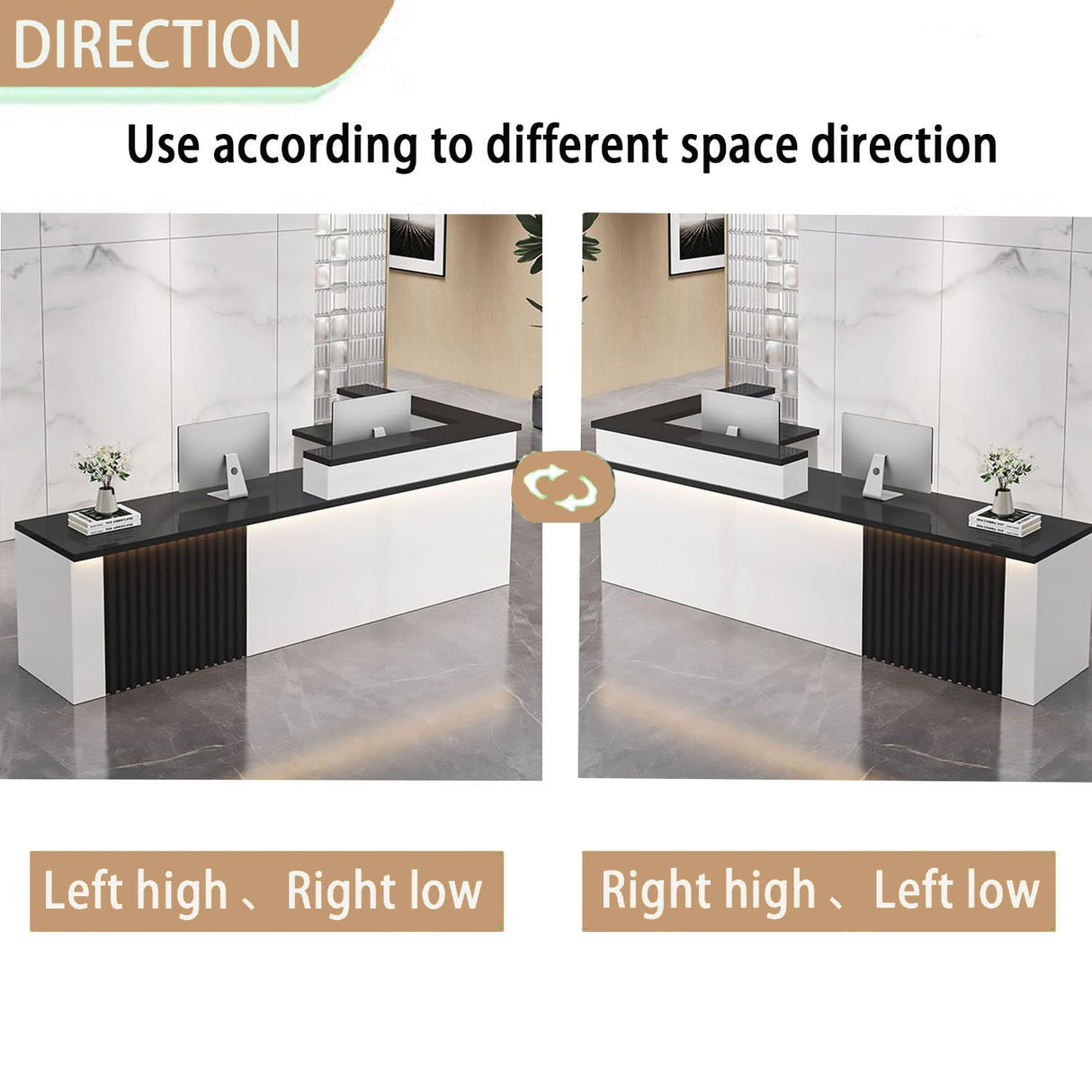 L Shaped Reception Desk with Counter,Front Desk Commercial Reception Counter with Lockable Drawers & LED Lights Retail Checkout Counter for Salon Lobby Store(D-Left, 55inch/140cm) Generic