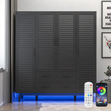 jiteentarou 4 Door Armoire Wardrobe Closet Cabinet with Drawers and LED Lights, Multi-Tier Shelves, Hanging Rod & Louver Doors, Large Capacity Storage Wardrobe Armoire for Bedroom(4 Doors Black) jiteentarou