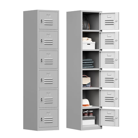Bestoo Metal Locker with 6 Doors, 71" Tall Storage Locker for Employees, Lockable Locker Cabinets for School, Gym, Home, Office, Garage, Gray Bestoo