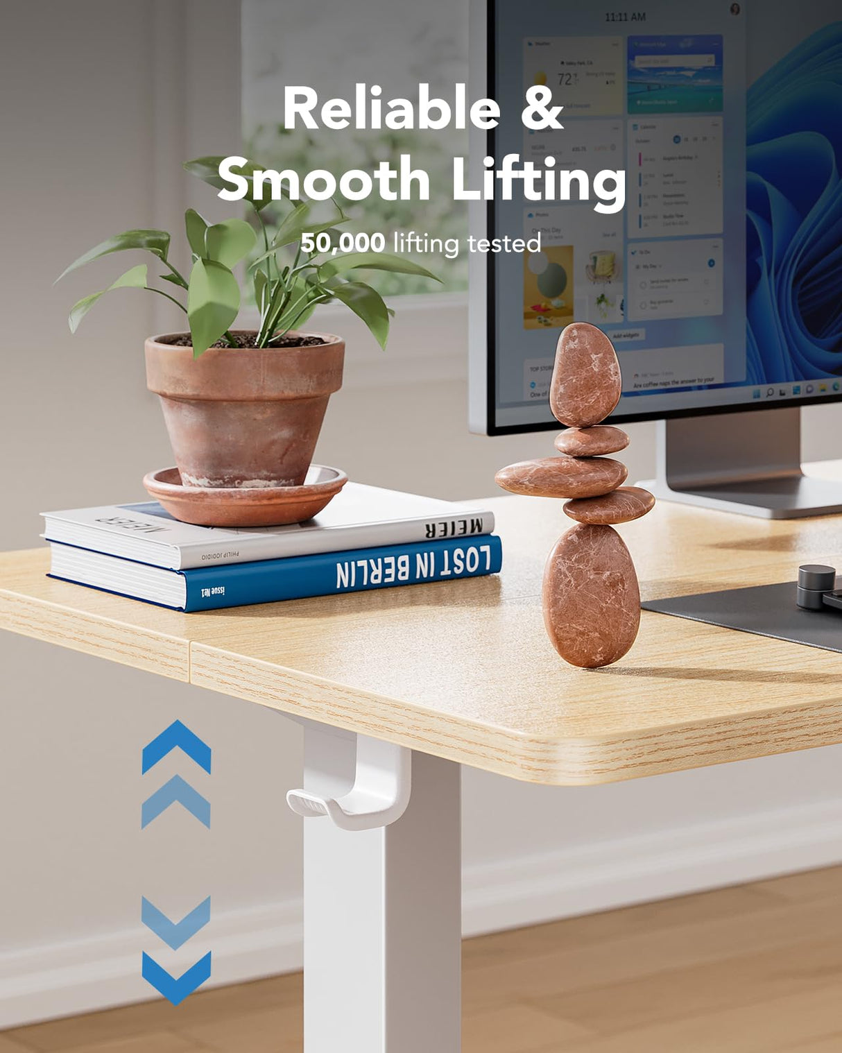 HUANUO 55" x 24" Electric Standing Desk Adjustable Height, 4 Memory Height Settings, Headphone Hook, Cable Manager, Sit Stand Up Desk for Home Office & Computer Workstation, Natural HUANUO