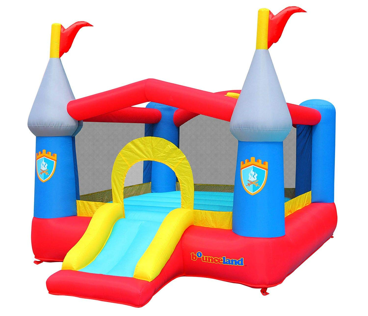 Bounceland Bounce House Castle with Basketball Hoop Inflatable Bouncer, Fun Slide, Safe Entrance Opening, UL Certified Strong Blower Included, 12 ft x 9 ft x 7 ft H Bounceland