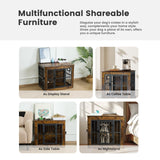 Gardner Pet Dog Crate Furniture for Medium Dogs, 32.7 Inch Dog Kennel Indoor, Wooden Dog Cage End Table with 2 Removable Bowls, Heavy Duty Dog Crate, Rustic Brown Gardner Pet