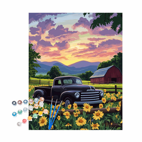 Paint by Numbers Barn, Classic Cars Paint by Number Kit for Adults, Truck Wall Art, Farm Acrylic Painting, Rustic Country Landscape Poster Home Decor - Mountain Flower(16x20inch, No Frame) Cawpom