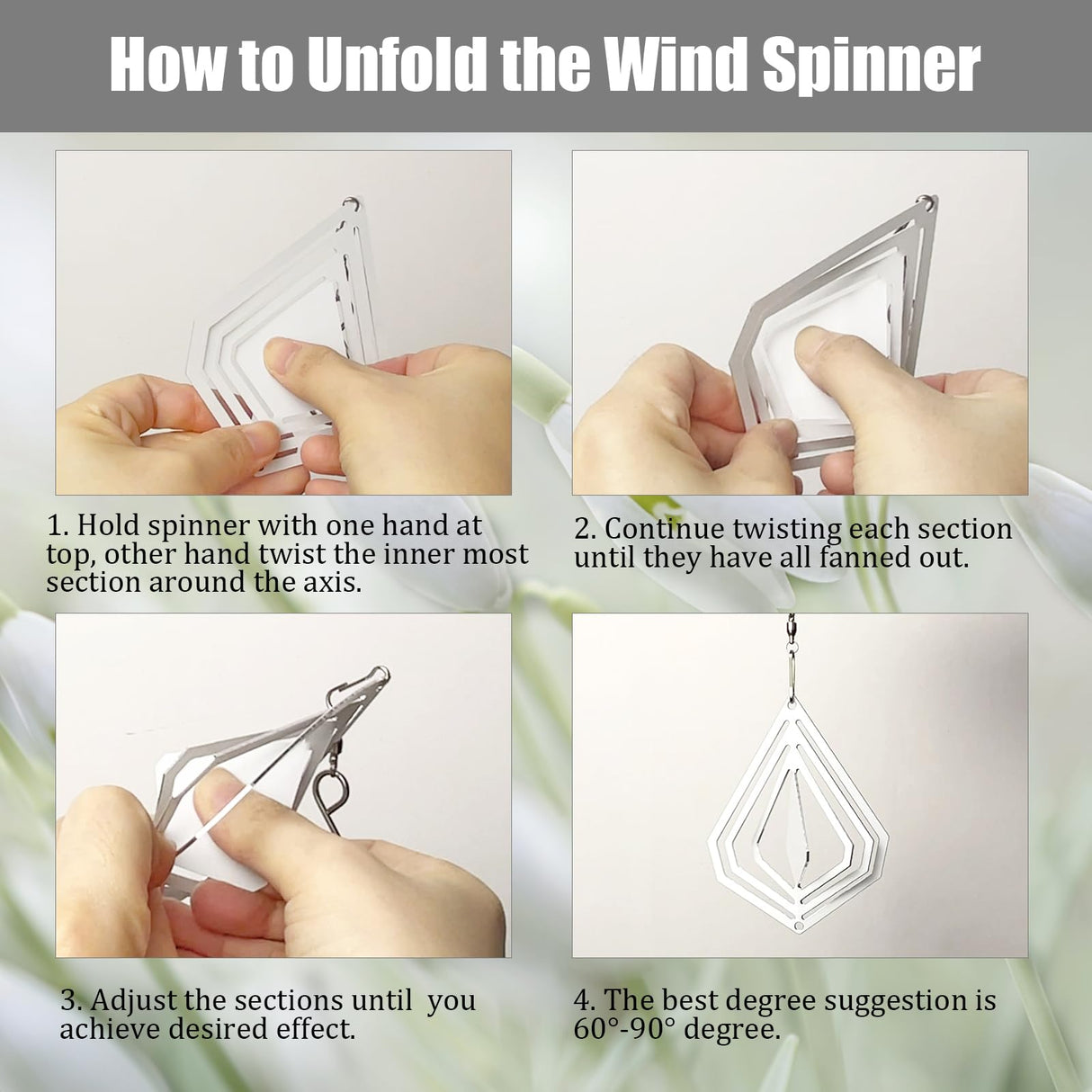 WindMage 12 Pack 4inch Sublimation Wind Spinner Blanks 3D Aluminum Metal Wind Sculpture Kinetic Spinners for Yard Garden Indoor Art Ornaments Xmas Hanging Decoration (Diamond) WindMage