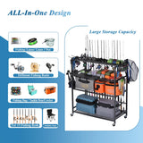 Bknius Fishing Rod Holder for Garage for 15 Rods, Fishing Pole Holders for Fishing Gear Storage Organizer, Fish Rod Rack Basement, Metal Black with Big Wheels, 4-Tier Bknius