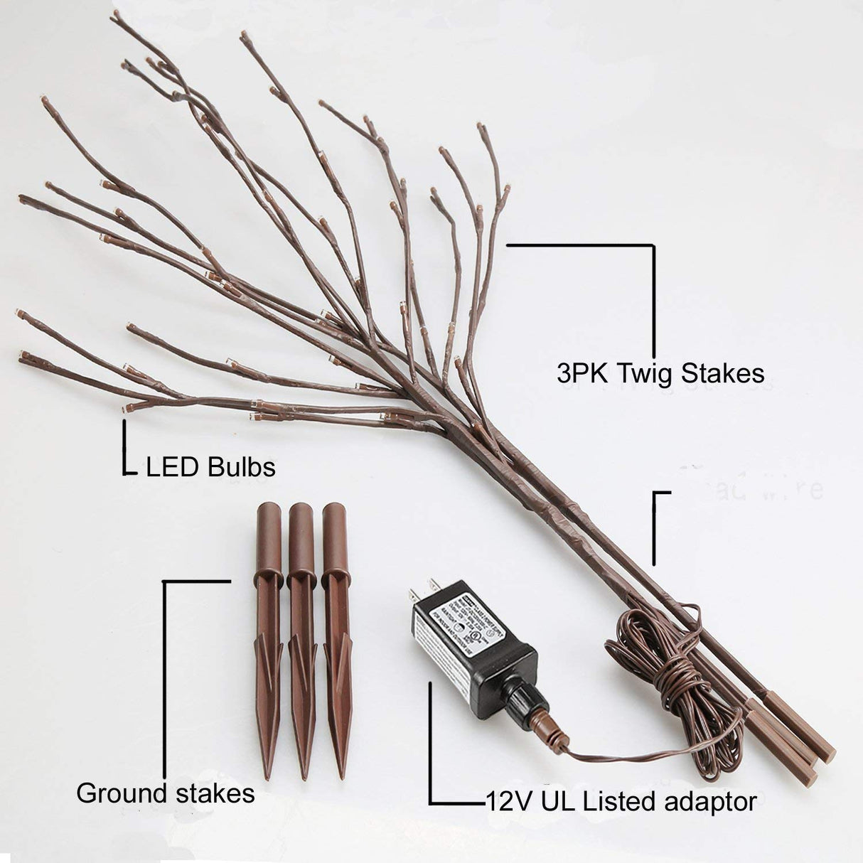 EAMBRITE 3PK Brown Lighted Twig Branches Pathway Light with 30" 60 LED Warm White Bulbs for Outdoor and Indoor EAMBRITE