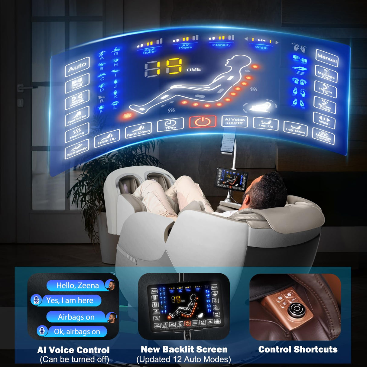 KoziSense 2025 Massage Chair Full Body, Zero Gravity SL-Track Shiatsu Massage Recliner Chair with Heat, AI Control, Body Scan and Calfrest Extension KoziSense