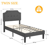VECELO Twin Size Platform Bed Frame with Fabric Upholstered Headboard and Wooden Slats Support, No Box Spring Needed/Easy Assembly,Grey VECELO