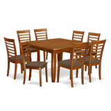 East West Furniture PFML9-SBR-C 9 Piece Kitchen Table & Chairs Set Includes a Square Dining Table with Butterfly Leaf and 8 Linen Fabric Dining Room Chairs, 54x54 Inch, Saddle Brown East West Furniture