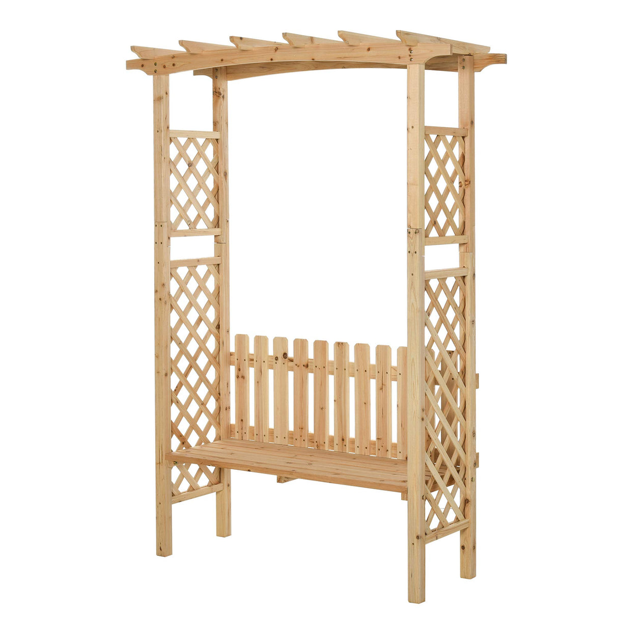 Outsunny Wooden Garden Arbor for Climbing Plants with Garden Bench, Garden Arch to Grow Grapes & Vines, Patio Decor & 2-Person Outdoor Wood Decorative Seating, Natural Outsunny