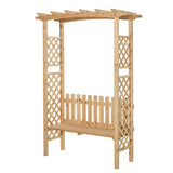 Outsunny Wooden Garden Arbor for Climbing Plants with Garden Bench, Garden Arch to Grow Grapes & Vines, Patio Decor & 2-Person Outdoor Wood Decorative Seating, Natural Outsunny