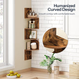 HOOBRO Corner Shelf Wall-Mounted, Set of 2 Floating Corner Shelves, 4-Tier Corner Bookshelves for Wall Decor in Living Room, Bedroom, Bathroom, Home Office, Rustic Brown BF25BJP201 HOOBRO