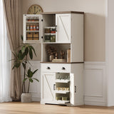 ChooChoo 72" Pantry Cabinet with Storage Drawers, Farmhouse Kitchen Hutch Bar Cabinet with Microwave Stand, Kitchen Cupboard with Door Shelves for Dining Room, Living Room, Antique White & Brown ChooChoo