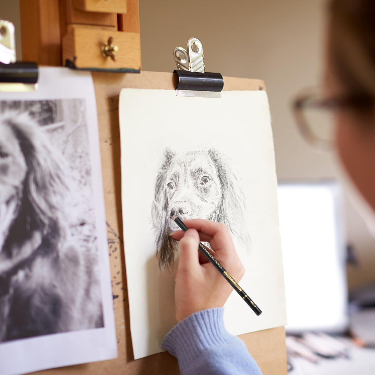 KALOUR Professional Charcoal Pencils Drawing Set -12 Pieces Soft, Medium and Hard Charcoal Pencils for Drawing, Sketching, Shading, Artist Pencils for Beginners & Artists KALOUR