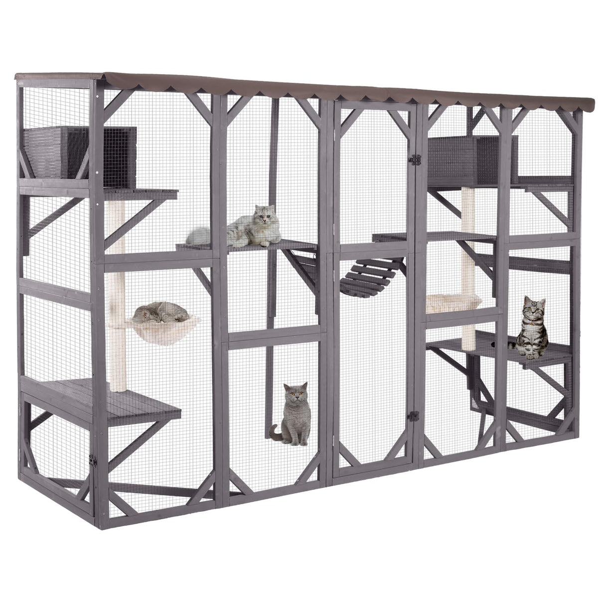 AIVITUVIN Catio Outdoor Cat Enclosure with Scratching Posts Large Wooden Cat House Playground Wall-Mounted Window Box Weatherproof Roof Aivituvin