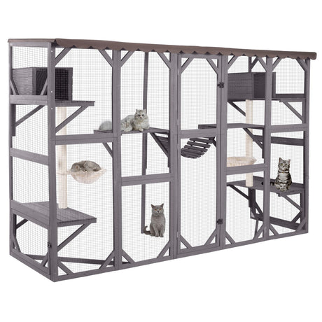 AIVITUVIN Catio Outdoor Cat Enclosure with Scratching Posts Large Wooden Cat House Playground Wall-Mounted Window Box Weatherproof Roof Aivituvin