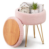 Cplxroc Ottomans Round Faux Fur Ottoman with Storage Footstools Vanity Chair Coffee Table Ottoman for Living Room (Pink) Cplxroc