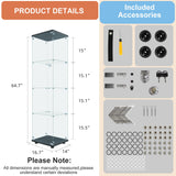 FANYUSHOW Tempered Glass Display Cabinet 4-Shelf Curio Cabinet with Security Lock 5mm Display Shelf Showcase for Living Room/Bedroom/Office- Black 64.7" H x 16.7" L x 14.37" W FANYUSHOW