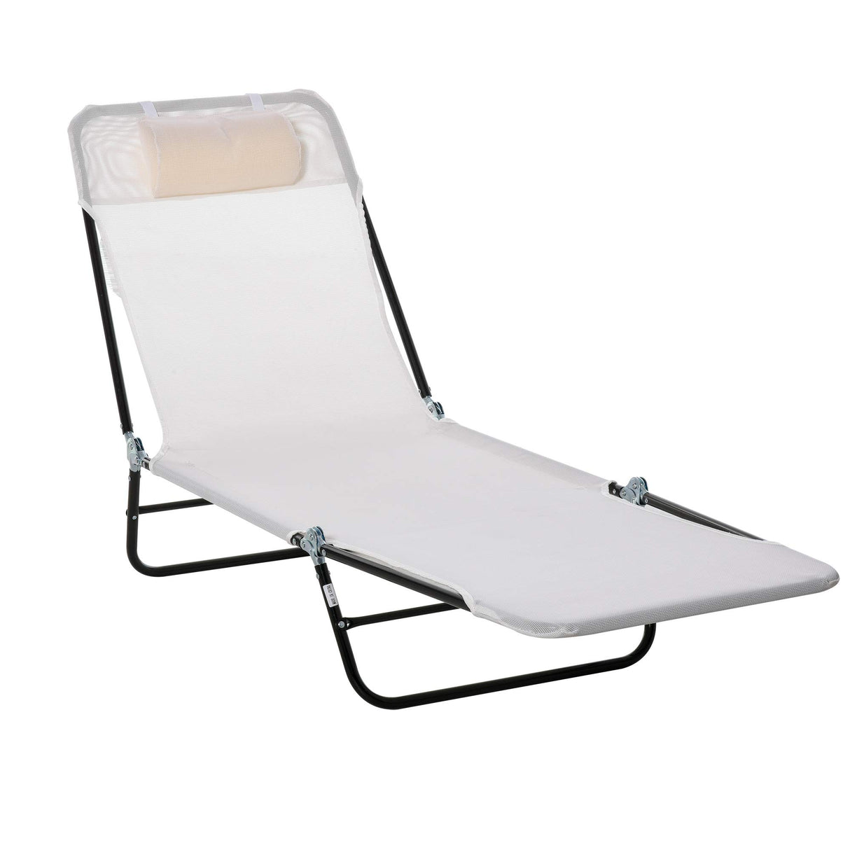 Outsunny Folding Chaise Lounge Chair, Pool Sun Tanning Chair, Outdoor Lounge Chair with Reclining Back, Breathable Mesh Seat, Headrest for Beach, Yard, Patio, Cream White Outsunny
