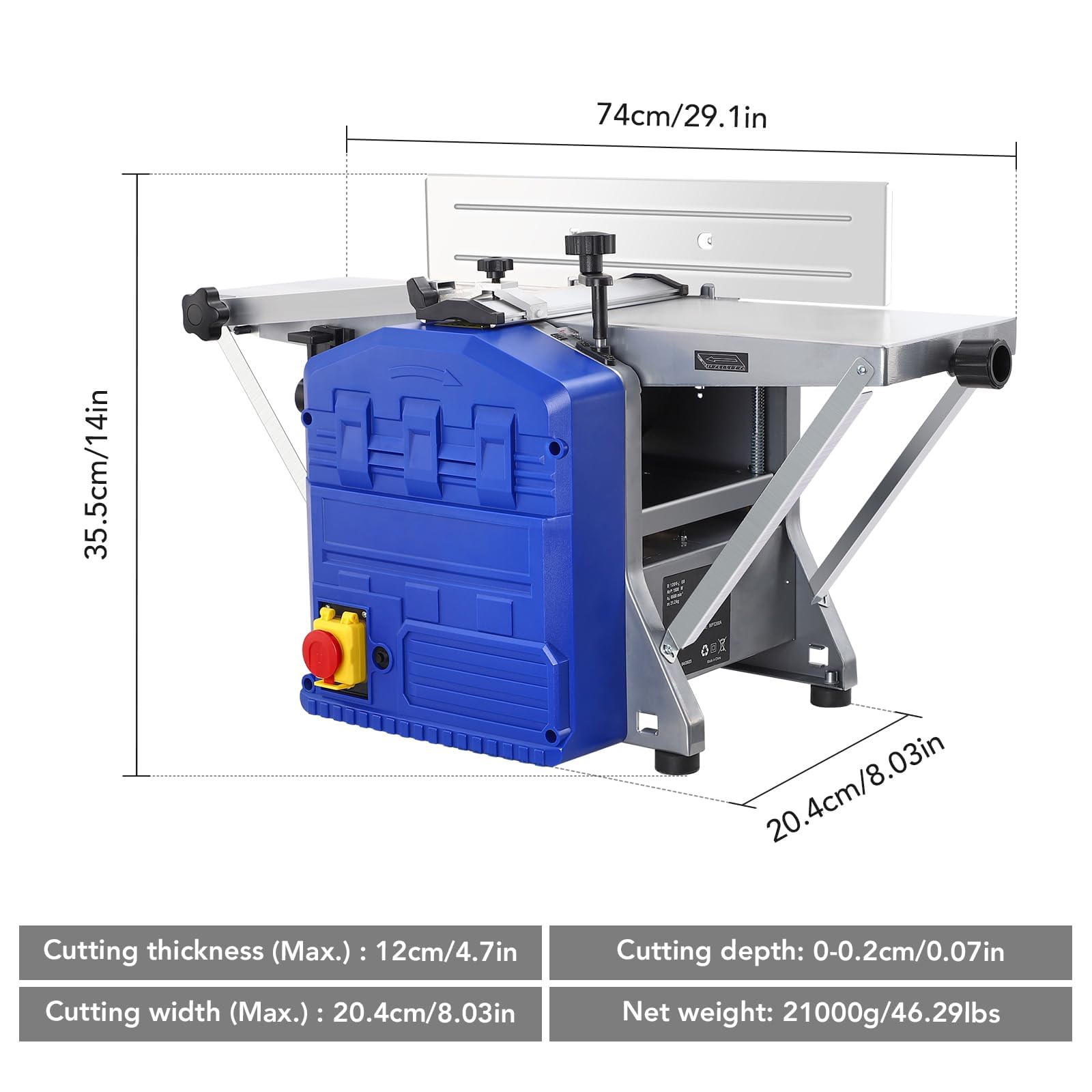 Power Benchtop Planers, 15 Amp 1250W Worktable Thickness Electric Planer with Extended Infeeding Table, Low Noise for Both Hard & Soft Wood Planning - WoodArtSupply