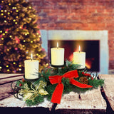 MorTime Christmas Candle Holder Centerpiece, Xmas Tabletop Decor with Red Bow Berries Pinecones, Table Centerpiece with Steel Base for Christmas Decoration MorTime