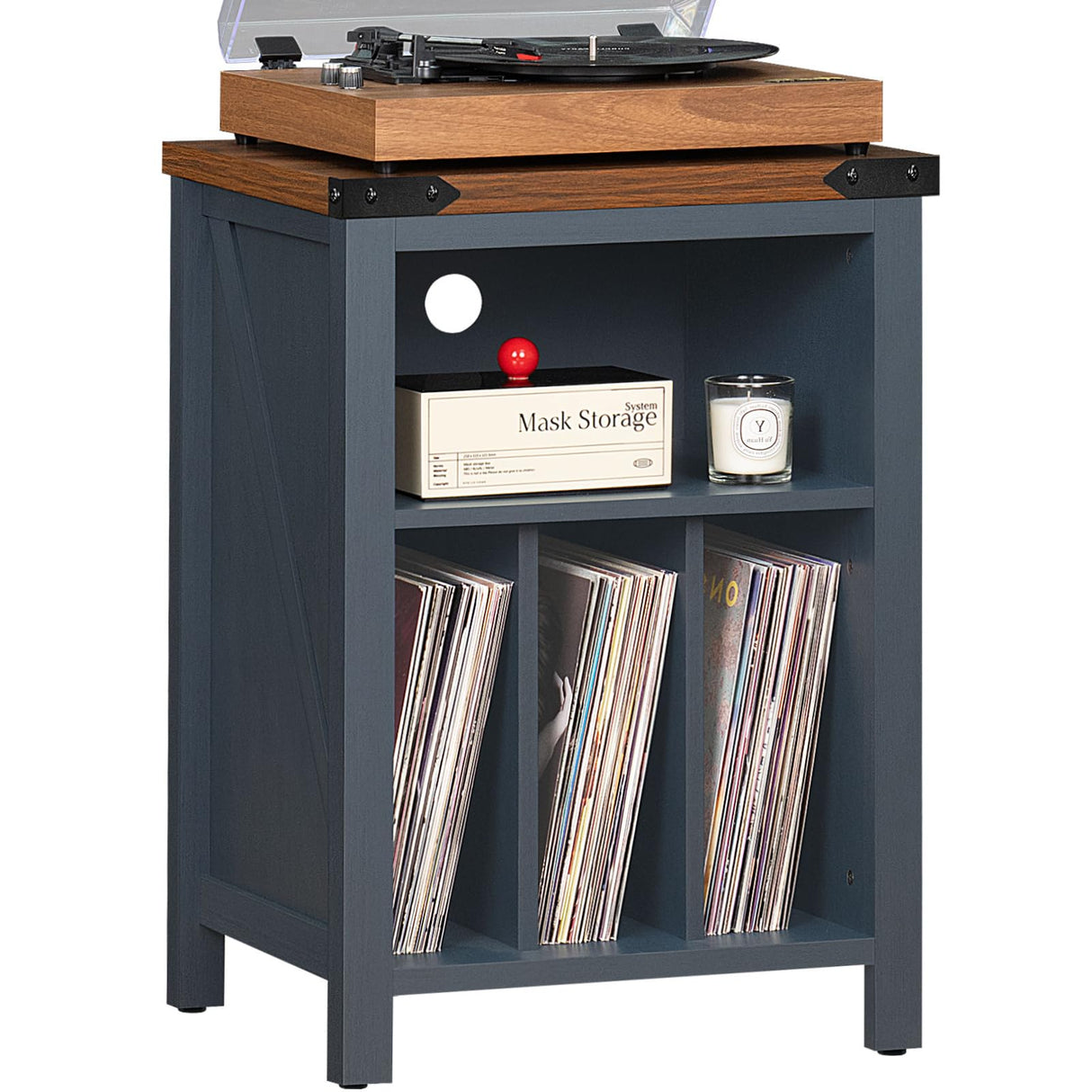 Record Player Stand with Vinyl Record Storage Holds up to 160 Albums,Large Wood Record Player Table Dispaly Shelf，Blue Turntable Stand Cabinet for Living Room,Bedroom,Office 9 Joaxswe