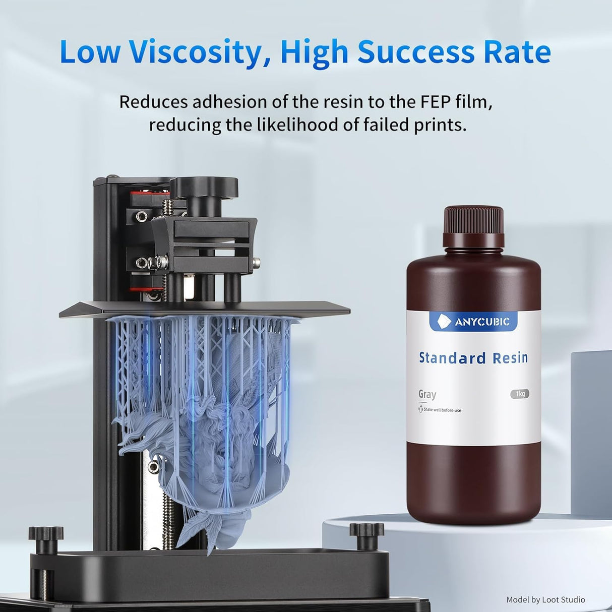 ANYCUBIC 3D Printer Resin Bundle, 405nm SLA UV-Curing Resin with High Precision and Quick Curing & Excellent Fluidity for LCD 3D Printing (4Packs*1kg Grey, 4kg in Total) ANYCUBIC