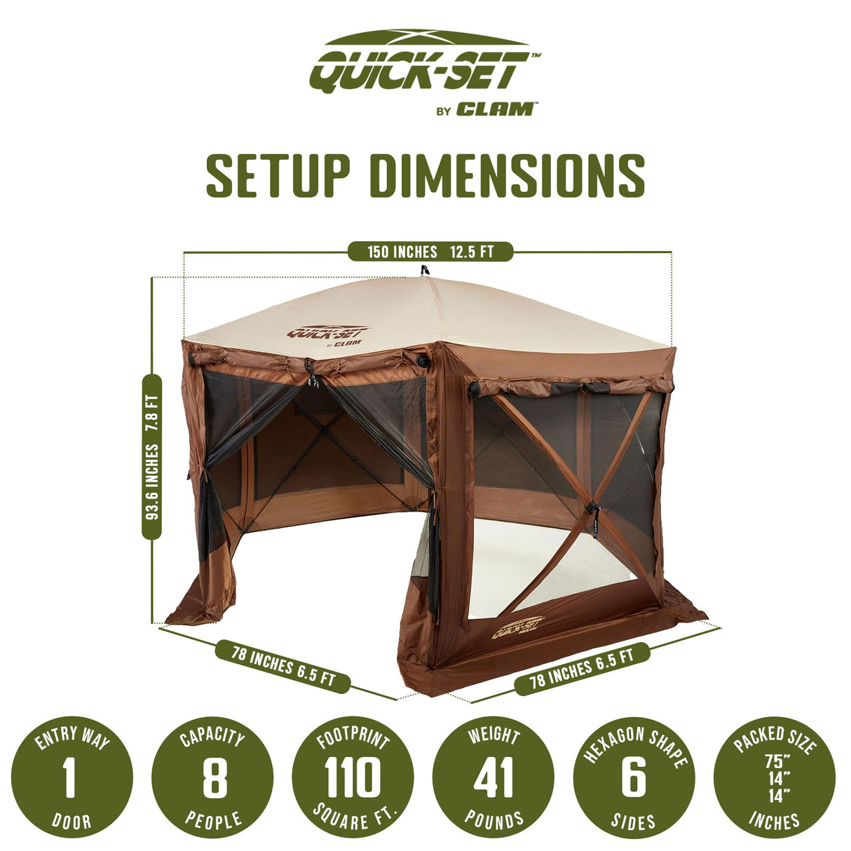 CLAM Pop Up Screen Tent, Outdoor Camping Gazebo Canopy, Pavilion, 12.5', Brown CLAM