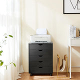 Elevon 5 Drawer Chest, Dressers Storage Cabinets Wooden Dresser Mobile Cabinet with Wheels Room Organizer, Small Drawers Wood Organization Furniture for Office, Home,Black Elevon