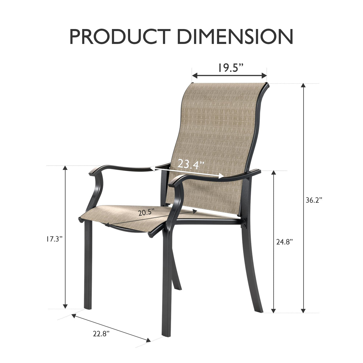 UDPATIO Patio Dining Chairs Set of 6, Outdoor Textilene Dining Chairs with High Back, Patio Furniture Chairs with Armrest, Metal Frame for Lawn Garden Backyard Deck, Brown UDPATIO