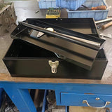 16" Portable Steel Heavy-duty Large Tool Box 18-Gauge Fishing Tackle Box Tool Box Drawer Organizer With Metal Latch and Handle Black Azuline