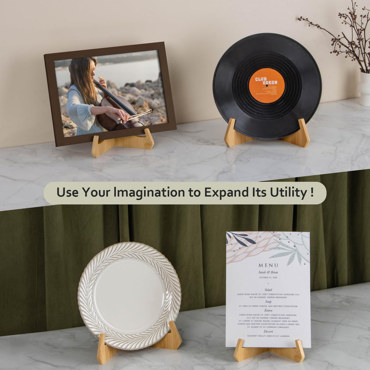 ANBOXIT Plate Stands for Display, 6 Inch Plate Holders for Displaying, Bamboo Picture Frame Stand for Tables, Tabletop Easels, Decorative Stand for Platter, Dish, Book, Photo and Plaque (1 Pack) ANBOXIT