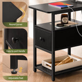 Yoobure Narrow Side Table, LED End Table with Charging Station, 3-Tier End Tables Living Room with Adjustable Fabric Drawer, Small Nightstand with Outlets, Storage Night Stand for Bedroom Small Spaces Yoobure