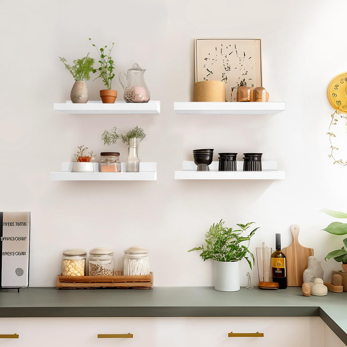 LaVie Home Floating Shelves for Wall Storage Set of 4, 16 Inch Picture Ledge Shelf, White Wall Shelves with Lip for Kitchen, Bedroom, Bathroom, and Living Room LaVie Home