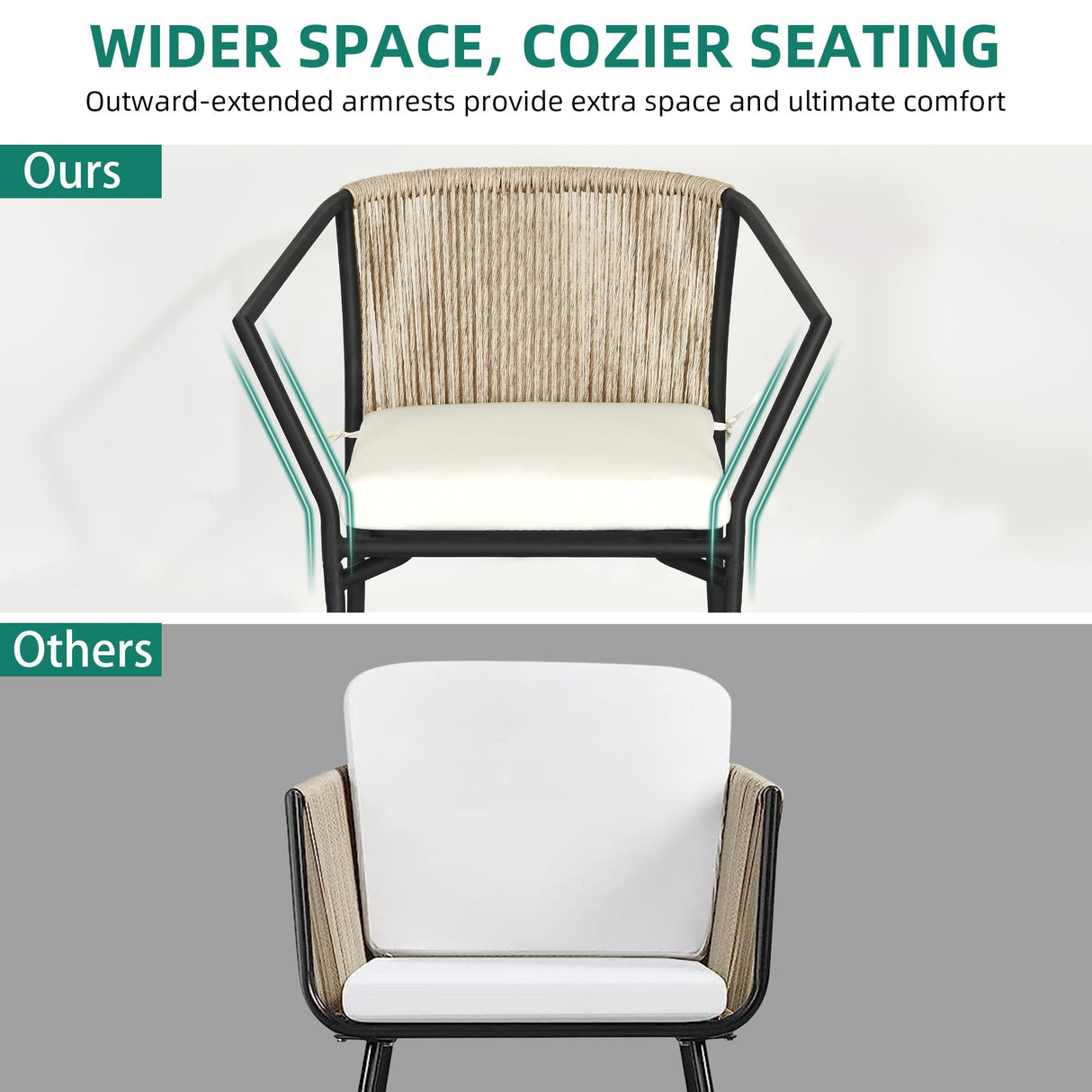 YITAHOME Wicker 3-Piece Outdoor Bistro Set, All-Weather Patio Conversation Set with Stackable Chairs & Table, Outdoor Sectional Furniture Set for Balcony, Backyard, Pool, Porch, Deck - Beige YITAHOME