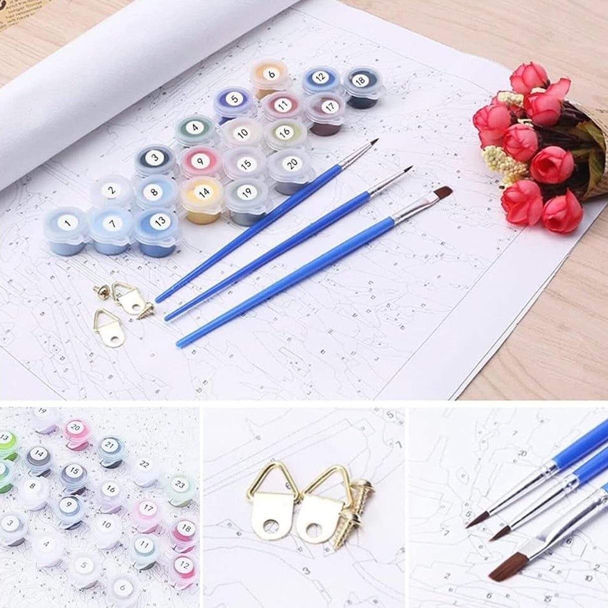 obterie Book Paint by Numbers Kit for Adults Beginner Flowers Oil Painting Kit Adult Paint by Number Kits on Canvas DIY Painting for Beginners Art by Numbers for Gifts Home Wall Decor 16x20 Inch obterie