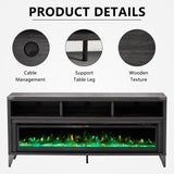 LUXOAK 65“ Fireplace TV Stand, Farmhouse Entertainment Center with 60" Tempered Glass Electric Fireplace, Industrial Media Console with Open Storage Space for TVs up to 75", Black LUXOAK